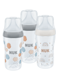 NUK Perfect Match 260ml Baby Bottle Multi Pack in White and Gray